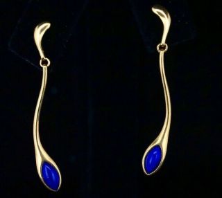 Rare Designer Tiffany Co Elsa Peretti 18k Gold Lapis Teardrop Dangle Earrings