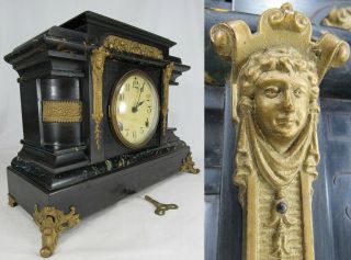 Rare Seth Thomas Mantel Clock Antique Mantle Vintage Pendulum Key Viking Model