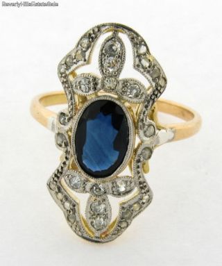 Vintage 1 Carat Sapphire Diamond 18k Yellow Gold Ring