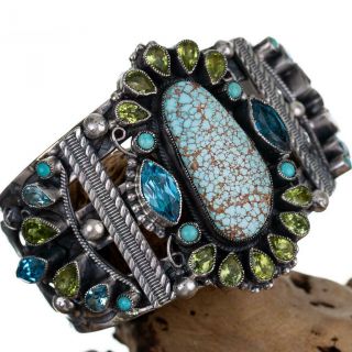 Leo Feeney Bracelet Turquoise Rare 8 Edgar Cabochon Gemstones Sterling Silver