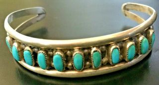 Turquoise Bracelet Native American Zuni Vintage Sterling Silver Petit Point Old