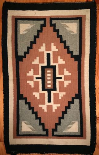 Fine Vintage Two Grey Hills Navajo Rug,  Light Brown Background,  C1950,  Nr