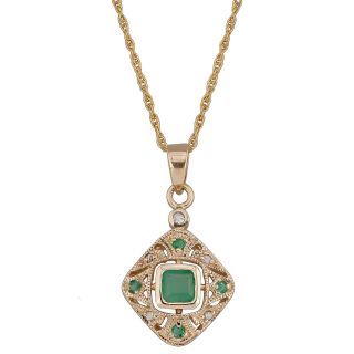 10k Yellow Gold Vintage Style Emerald And Diamond Pendant Necklace