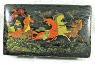 Russian Paper Mache Lacquer Box 1970 Vintage Hand Painted,  Signed And Dated