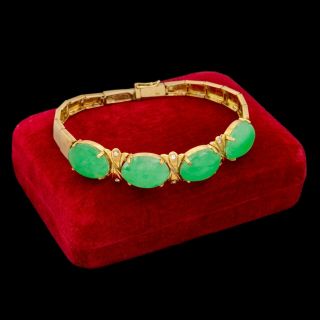 Antique Vintage Art Deco 18k Gold Chinese Imperial Jadeite Jade Paste Bracelet