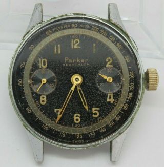 Vintage Parker Decathalon Mens Chronograph Valjoux 22 Dial - Parts Repair