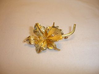 Vintage 18k Yellow Gold Orchid Flower Pin Brooch Marked Not Scrap