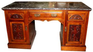 Antique S&h Jewells Ltd.  Marble Top Walnut Desk,  C.  1850