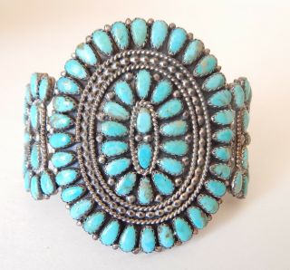 Vintage Navajo Sterling Turquoise Cuff Bracelet Signed LMB Larry Moses Begay 9