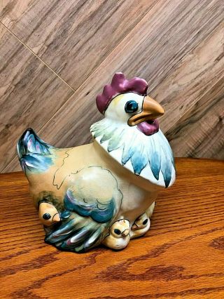 Vintage Weller Pottery Rare Chicken Figurine Hen W/ Chicks Zainesville Ohio 8 "