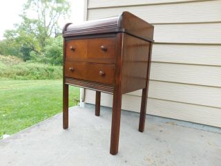 C1938 Vtg Antique Art Deco Waterfall Sewing Chest Lift Top End Table Nightstand