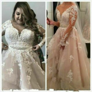 Arabic Plus Size Long Sleeve Wedding Dresses Vintage Appliques Lace Bridal Gowns