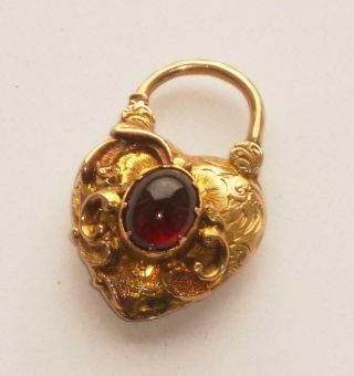 Very Rare Antique Victorian Large Love Heart Gold & Garnet Bracelet Padlock
