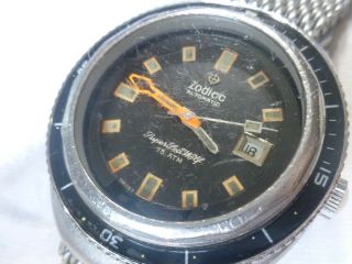 Large Vintage Zodiac Seawolf Sea Wolf Watch Automatic Stainless Date 11
