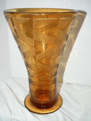 Antique Art Deco Daum Nancy Amber Etched Monumental French Art Glass Vase