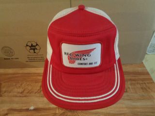Vintage Nos Red Wings Shoes Patch Mesh Snapback Trucker Hat Usa (s2)