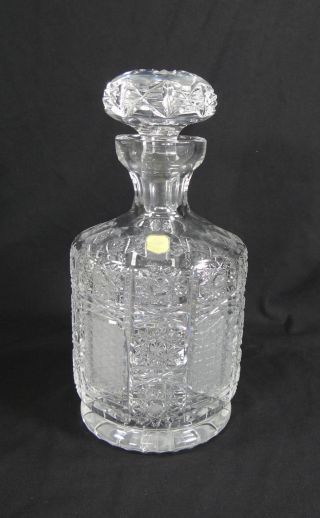 Massive Vintage Hand Cut Lead Crystal Hu Glass Whiskey Decanter Carafe Bottle