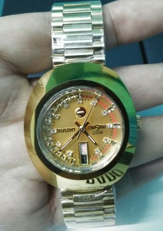 Vintage Rado Diastar Automatic Gold Plated White Diamond Mens Wrist Watch D - Date