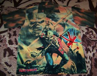 Vintage Iron Maiden The Trooper Lp Cd Art Dragonfly Button Dress Shirt Sz L