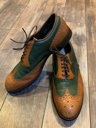 Vintage Footjoy Classics Golf Shoes Wingtip Mens Size 10.  5 C Brown Green Leather