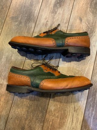 Vintage Footjoy Classics Golf Shoes Wingtip Mens Size 10.  5 C Brown Green Leather 5