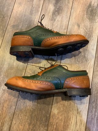 Vintage Footjoy Classics Golf Shoes Wingtip Mens Size 10.  5 C Brown Green Leather 6