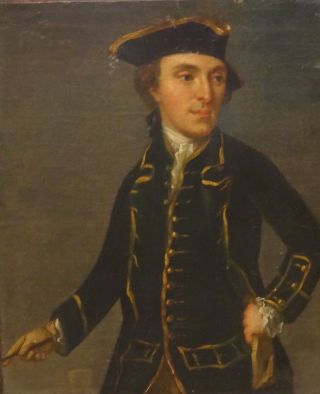 Fine 18th Century English School Naval Captain Gentleman Portrait Oil Painting