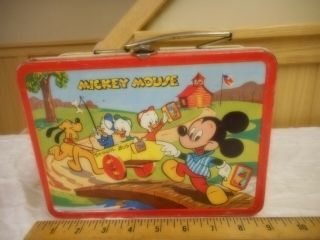 Rare 1954 Vintage Walt Disney Mickey Mouse Metal Lunch Box - By Adco