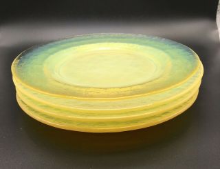 4 Vintage Murano Yellow Vaseline Opalescent Art Glass Rare 8 " Plates Signed Gg12