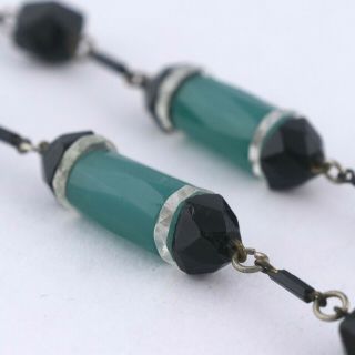 Vintage Art Deco Flapper Chrysoprase Onyx Glass Bead Long 42” Necklace