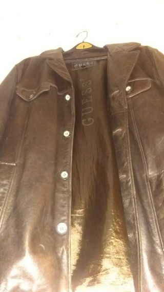 VINTAGE GUESS LEATHER DARK BROWN Mens Size XXL BUTTON UP LEATHER JACKET 2