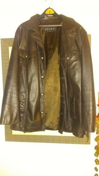 VINTAGE GUESS LEATHER DARK BROWN Mens Size XXL BUTTON UP LEATHER JACKET 3