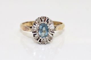 A Great Vintage 18ct 750 Yellow Gold Topaz & Diamond Cluster Ring 14272