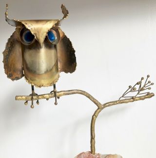 Jere Owl on Branch Brass Onyx Base Sculpture 16” Signed Vtg Mid Century 8