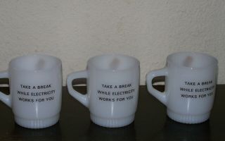 3 VTG Anchor Hocking Stacking Fire King Mugs - Willie Wire Hand - Menard Elec.  IL 3
