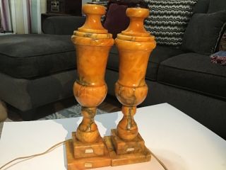 Pair Vintage Classic Urn Alabaster Lamps Circa 1940 