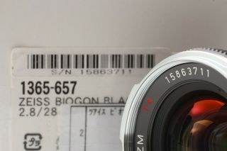 RARE Carl Zeiss Biogon T 28mm F/2.  8 Black ZM Leica M JAPAN 0337 9