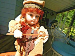 ANTIQUE GERMAN BISQUE DOLL PLAYING VIOLIN WITH HIS DOG 12