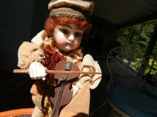 Antique German Bisque Doll Playing Violin With His Dog