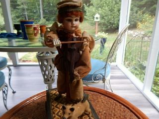 ANTIQUE GERMAN BISQUE DOLL PLAYING VIOLIN WITH HIS DOG 9