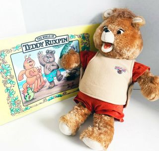 Vintage 1985 Teddy Ruxpin Bear,  Tape Clothes 3 Outfits