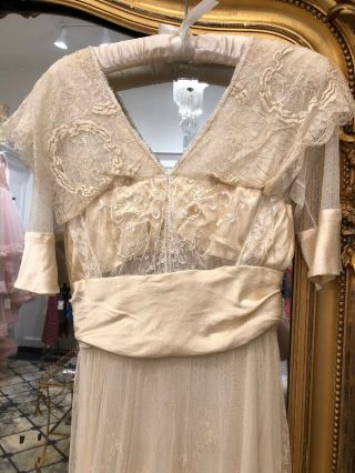 Antique Victorian 1900s handmade lace silk satin wedding dress 2
