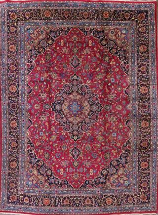 Traditional Floral Magenta Kashmar Persian Oriental Hand - Knotted 10x13 Wool Rug