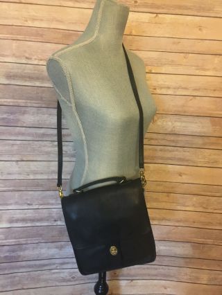 Vintage Coach Black Leather Cross Body Messenger Satchel Purse Bag