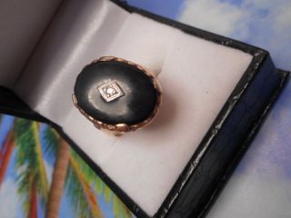 Vintage 10k Gold 18x13 Oval Cut Natural Onyx And Diamond Accent Ring Size 6
