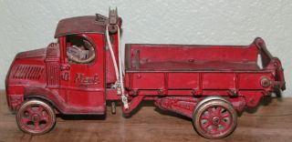 L@@k Vintage Large Arcade Cast Iron Toy Mack Dump Truck Red 12 "