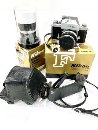 Vtg Nikon F Film Camera Body W/ Nikkor Micro 55mm 1:3.  5 & Nikkor - S 50mm 1:1.  4