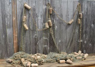Vintage Japanese Fishing Net With Attached Wood Floats