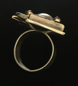Rare Fine SIGNED ModernIst ARTISAN RISHAR Sterling 14k Gemstone Pearl Ring 3