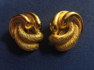 Vintage Christian Dior Earrings Haute Couture Designer Signed Gold 80s Clip